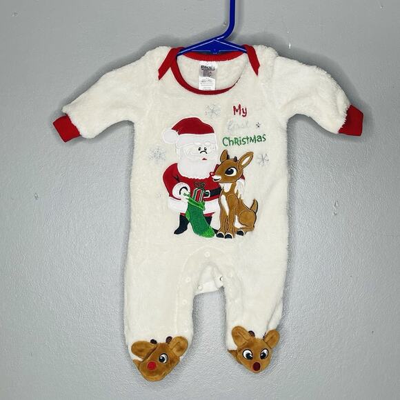 Rudolph The Red Nose Reindeer My First Christmas NB Sleeper One Piece New - Picture 1 of 5